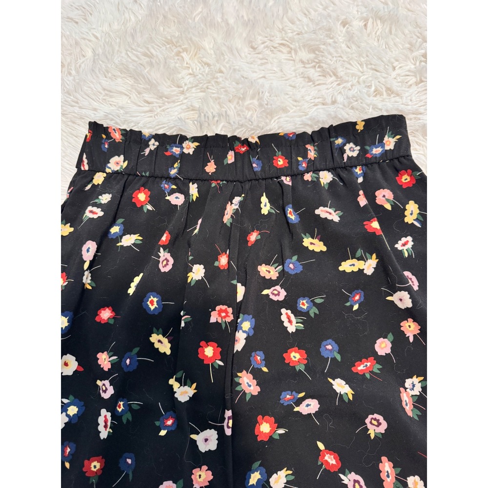 Zara Trafaluc Floral Wide Leg Culotte Pants Black High Waist Tie Belt